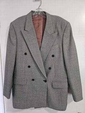 Men's Double-Breasted Light Gray Suit Blazer